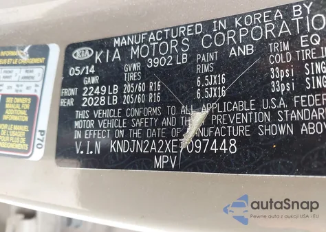 2014 Kia Soul из США, поврежденный, VIN KNDJN2A2XE7097448